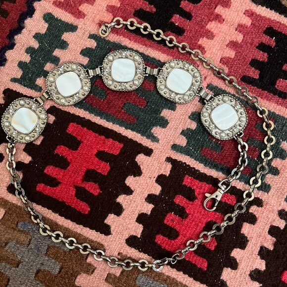 Vintage inlaid mother of pearl chain belt - Picture 4 of 5